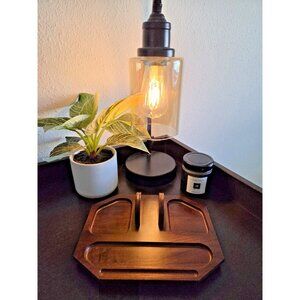 Vintage Walnut Wood Caddy Tray Deco Decatur Industries Inc Desk Organizer MCM 9"